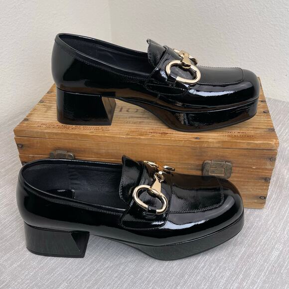 Jeffrey Campbell Student Horse Bit Loafer Black Patent Leather Platform Womens 8 - Picture 4 of 9